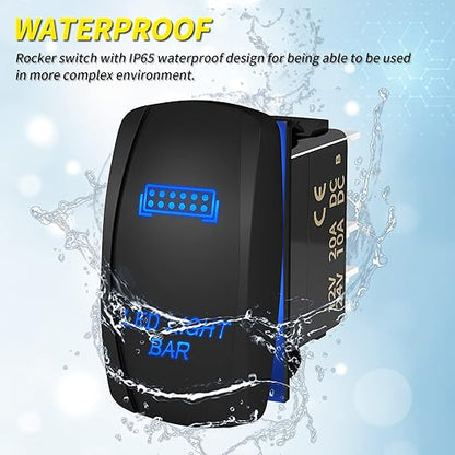 LED Light Bar Switch ON/Off 5 Pin Laser Marine Rocker Switch Waterproof 12V 20A 24V 10A Blue LED Light Bar Toggle Switch with Jumper Wires for Car Boat ATV UTV RZR