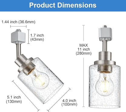4 Pack H Track Lighting Heads Brushed Nickel Track Lighting Fixtures with Bubble Glass, Multi-Directional Rotating H Type Track Light Replacement Heads E26 Modern Spotlight for Kitchen Island