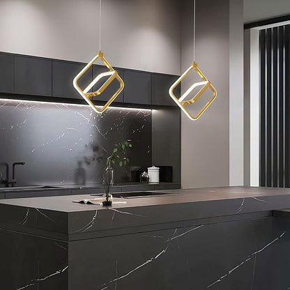 Modern LED Chandelier Gold Rectangular Pendant Light Fixtures 4000K 20W Dimmable Height Adjustable Pendant Lighting for Dining Room Kitchen Island Bedroom Living Room Foyer（3-Pack）