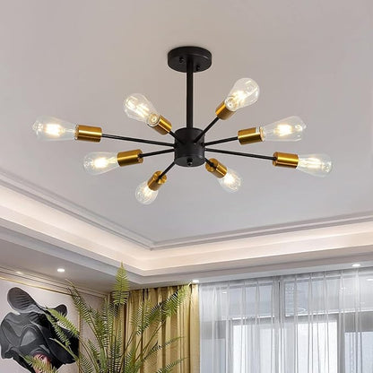 DELIPOP Modern Sputnik Chandelier, 8-Light Industrial Metal Semi Flush Mount Ceiling Light, E26 Base Sputnik Ceiling Light Fixture for Dining Room Bedroom Foyer Hallway Living Room