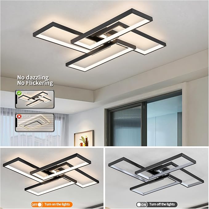 Shine LUEST Modern LED Ceiling Lights for Bedroom 26" Dimmable Square Ceiling Lights for Living Room with Remote Control Black Bedroom Light Fixture for Kitchen,Bathroom,Balcony