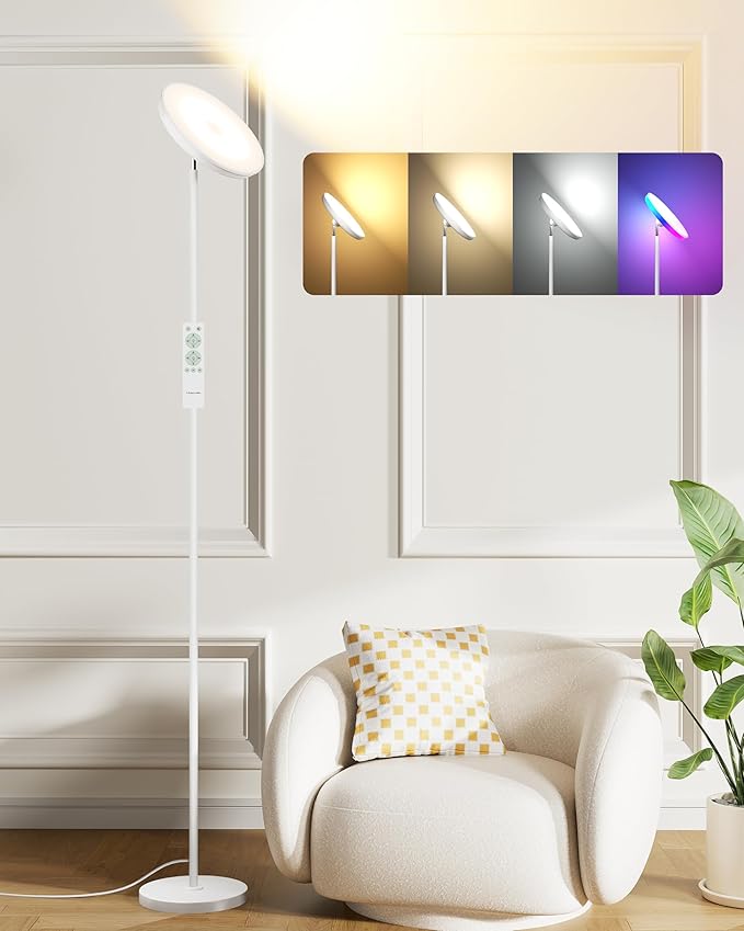 OHLUX Floor Lamps for Living Room, Bright LED Standing Lamp with Remote, Modern Color Changing Tall Lamp with Stepless Dimming, 69" Corner Floor Lamp for Bedroom, Office, RGB White