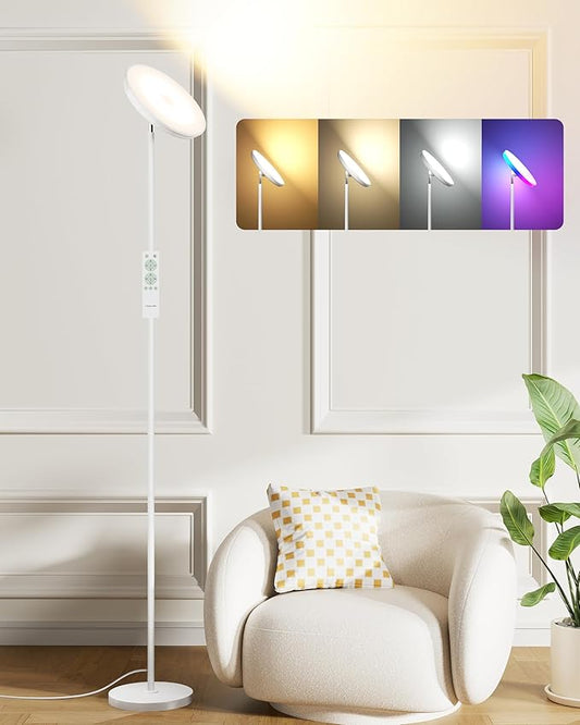 OHLUX Floor Lamps for Living Room, Bright LED Standing Lamp with Remote, Modern Color Changing Tall Lamp with Stepless Dimming, 69" Corner Floor Lamp for Bedroom, Office, RGB White