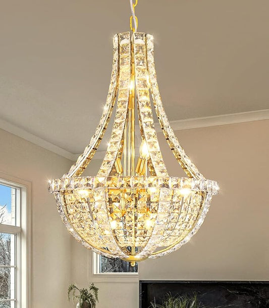 Empire Chandeliers Glam Crystal Chandelier for Living Room K9 Crystal Lighting Fixture for Dining Room Hallway Gold Light