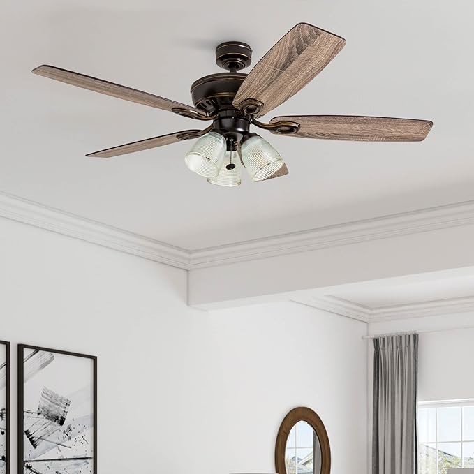 Prominence Home Marston, 52 Inch Traditional Indoor LED Ceiling Fan with Light, Pull Chain, Three Mounting Options, 5 Dual Finish Blades, Reversible Motor - 51017-01 (Oil Rubbed Bronze)