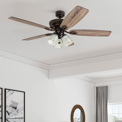 Prominence Home Marston, 52 Inch Traditional Indoor LED Ceiling Fan with Light, Pull Chain, Three Mounting Options, 5 Dual Finish Blades, Reversible Motor - 51017-01 (Oil Rubbed Bronze)