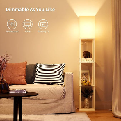 SUNMORY Floor Lamp with Shelves, Modern Square Standing Lamp with 3 Color Temperature Bulb, Corner Display Bookshelf Lamp for Living Room and Bedroom