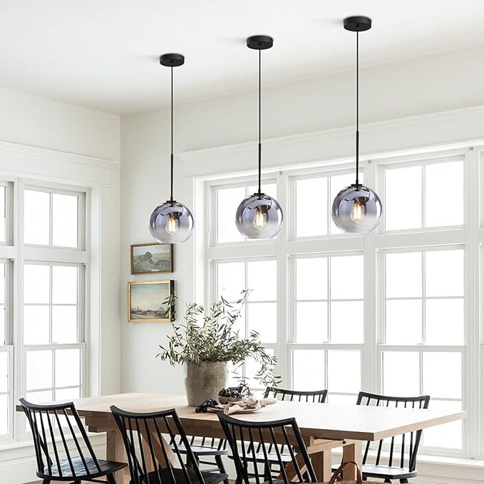 KCO Lighting Mercury Glass Pendant Light Fixtures Mid Century Modern Silver Kitchen Island Pendant Lights Ceiling Hanging Black Large Globe Pendant Light for Living Room Dining Room