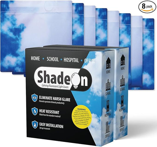ShadeOn Fluorescent Light Covers for Ceiling Lights (8-Pack) - 2x4 ft Magnetic Light Covers for Ceiling Lights Classroom - Office Light Covers for Fluorescent Lights - Summer Sky