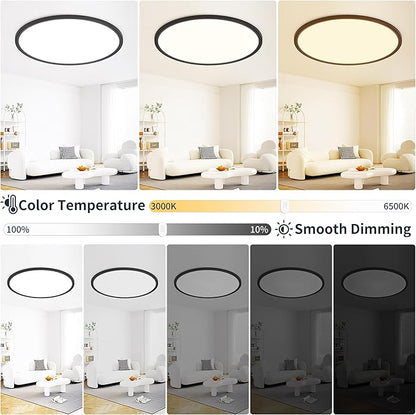 20 Inch Flush Mount Ceiling Light with Remote, 45W Dimmable LED Fixture 4500LM, 3000K-6500K Adjustable, Round Ceiling Lamp for Bedroom, Kitchen, Living Room, Dining Room, Bathroom, Black