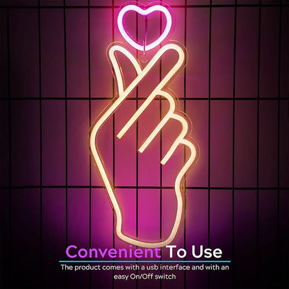 Finger Heart Neon Signs - Heart Thumb South Korean Novelty LED Neon Light for K-pop & K-drama Fans - Korean Saranghae Love Cute Symbol for Wall, Bedroom, Game Room Decor