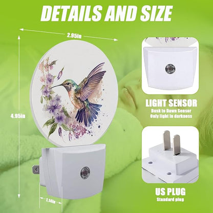 Groovy Hummingbird Flowers Night Light,Night Lights Plug into Wall for Kitchens Toilets Bedroom Decorative Half Round Nightlight Led Lamp 0.5W Sleep Friendly