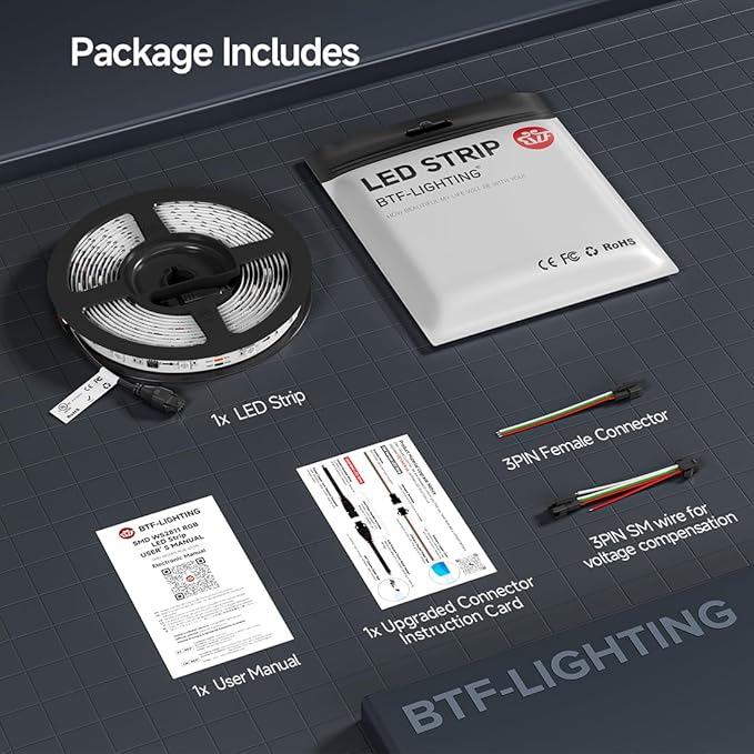 BTF-LIGHTING WS2811 IC=RGB+IC Addressable Color RGB LED Strip,16.4FT 30LED/m 10Pixels/m,IP67 White PCB,UL Listed,Flexible DC12V Chasing Effect for Indoor Home Decor(No Adapter or Controller)