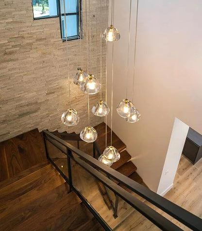 HAIXIANG Glam Chandelier with LED Dimmable Bulbs Bubble Crystal Balls Glam Chandeliers High Ceiling Pendants Light Fixtures Adjustable Long Lights Gold Light