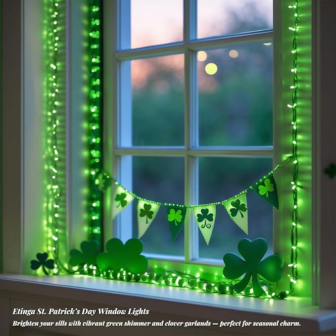 Etinga 200 LED Green String 66ft, Plug in Fairy with 8 Modes, Indoor Outdoor Decoration for St. Patrick's Day, Christmas, Garden, Bedroom, Patio (Green, 200 LEDs, 66ft)
