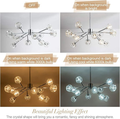Weesalife Sputnik Chandeliers for Dining Room Light Fixture Over Table, Modern Crystal Chandeliers, 12 Lights Chrome Lighting Fixtures for Living Room Bedroom Kitchen Island Bar