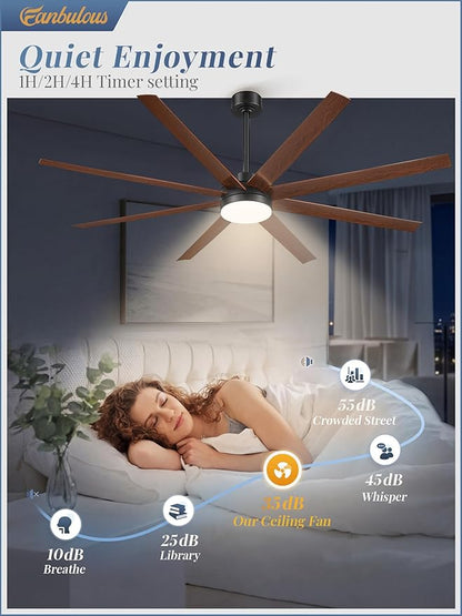 Fanbulous 72 Inch Large Ceiling Fans with Lights, Black Ceiling Fan with Remote Control, Dimmable, 3CCT, Quiet, Modern Ceiling fan For Living Room, Bedroom, Kitchen, Patio, Outdoor