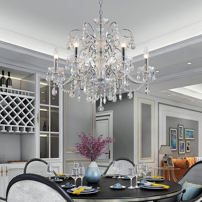 Saint Mossi 6-Lights Crystal Chandelier Crystals Raindrop Chandelier,Modern Crystal Pendant Light Fixture Modern Chandelier for Bedroom,Living Room,Dining Room,H22 X D24,Chain Adjustable