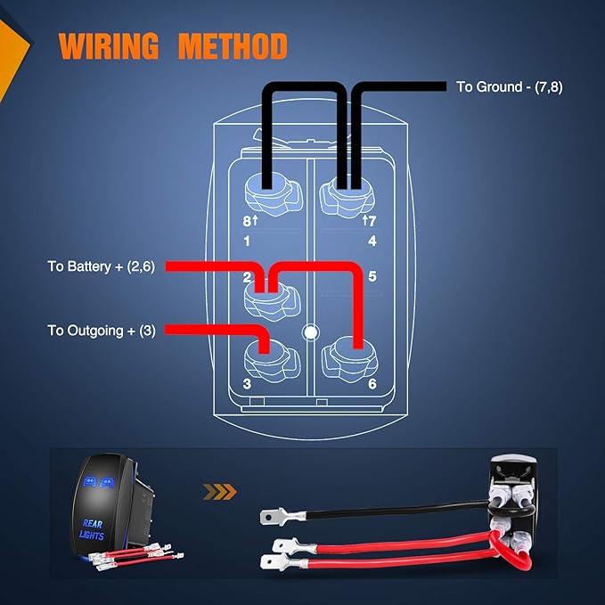 Nilight NI-RS05 LED Light Bar Rocker Switch 5Pin Laser On/Off Rear Lights Rocker Switch 20A/12V 10A/24V Switch Jumper Wires Set,2 years Warranty , Blue