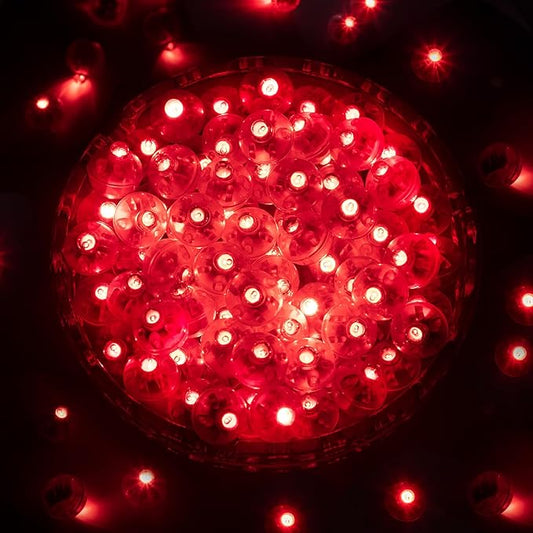 ZGWJ 200PCs Red Balloon Lights Mini, Battery Powered, Long Standby Time Waterproof Tiny Led Round Light for Paper Lantern Balloon Party Easter Eggs Wedding Christmas Halloween Decorations