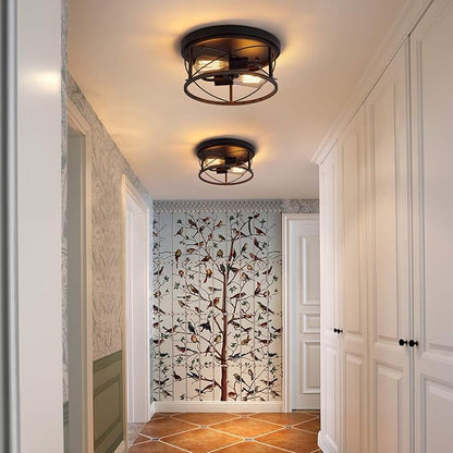 Q&S Farmhouse Ceiling Light Fixture Flush Mount,ORB+Bronze,Rustic Vintage Mini Ceiling Lighting for Hallway Entryway Kitchen Dining Room Bedroom Garage Gazebo Locker,2 Lights UL Listed