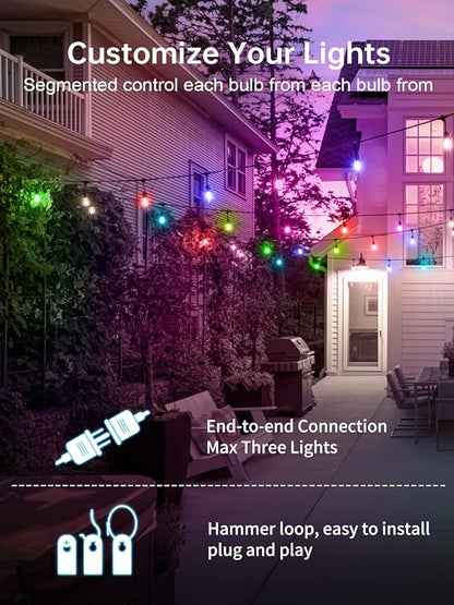 Commercial Grade 48FT LED Outdoor String Lights with Remote Control - 15 Shatterproof Bulbs Waterproof Color Changing Christmas Lights, Dimmable for Patio, Garden, Wedding Decor