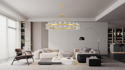 48 Inch Gold Wagon Wheel Chandelier with Crystal Shade, 48 Lights, Modern Farmhouse Style, Ideal for Dining Room, Kitchen, Entryways
