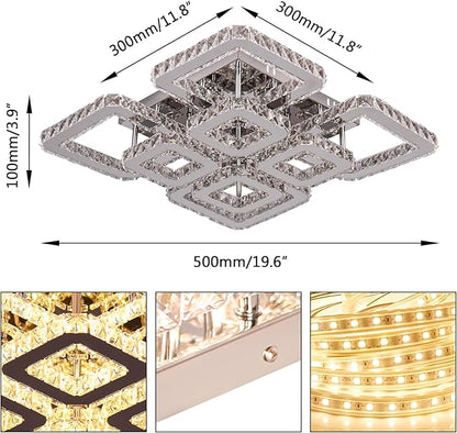 FRIXCHUR 20" Modern Ceiling Light Fixture 3000k Led Flush Mount Ceiling Light Square Crystal Chandelier for Dining Room Living Room Bedroom Hallway