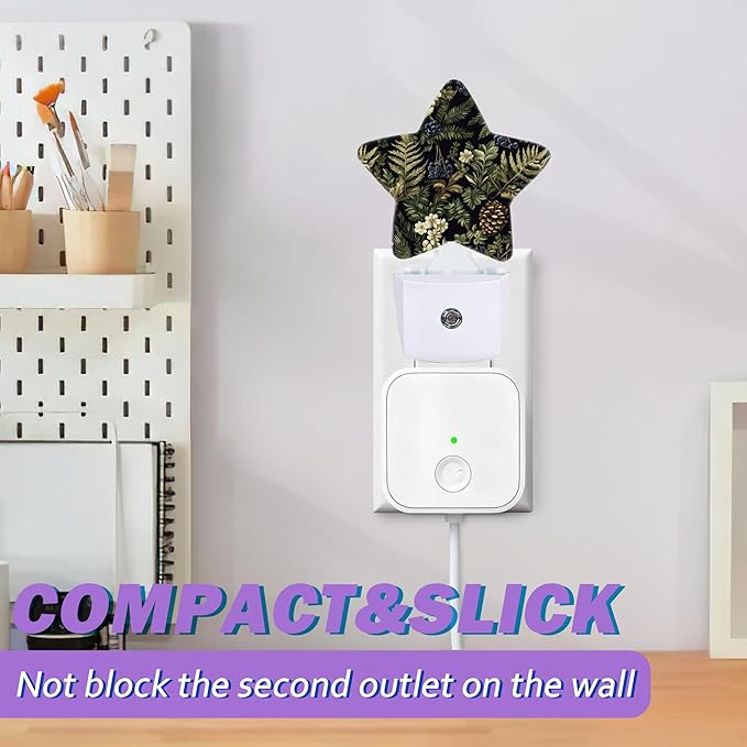 Night Lights Plug Into Wall Decorative,Green Herb Leaf Nightlights for Kids Bedroom, Vintage Berry Pine Cone Flower Energy Efficient Dusk-To-Dawn Sensor Sleep Friendly Lamp for Nursery Bathroom