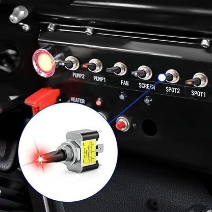 Nilight 2PCS Red LED Toggle Switch 12V DC 30A 3 Pin On Off 2 Position Heavy Duty Rocker Switch with 14AWG Wire for Automotive Cars Trucks Boats Racing Cars Auto Boat