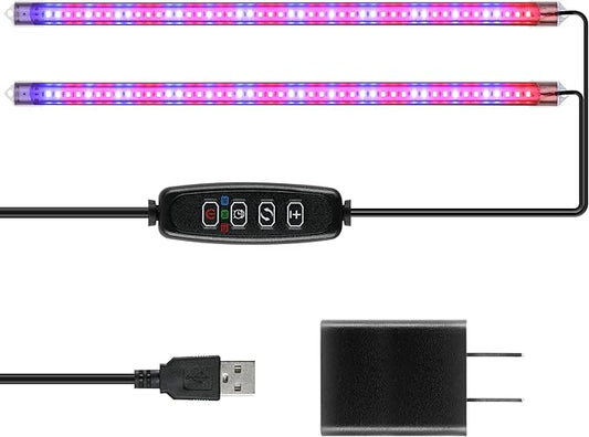 iPower 20W LED Plant Grow Light Strips Full Spectrum for Indoor Plants with Auto ON/Off 3/9/12H Timer, 10 Dimmable Levels 48 LEDs Per Light Strip, 2 Tubes