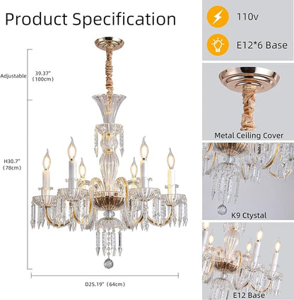 Crystal Chandeliers Light Dining Room：K9 Modern Candle Chandelier Lights for Bedroom - 6 E12 Bulbs Hanging Pendant Lighting Fixtures for Living Room Kitchen Farmhouse Hallway Ceiling Entryway