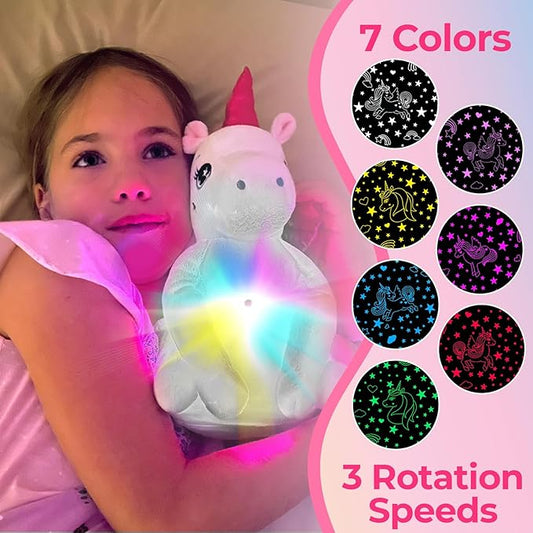 Unicorn Light Up Cutie, Musical Stuffed Animal & Night Light - Projector Plush Illuminating Stars & Cute Unicorns on The Wall - 7 Calm Melodies - Gift for Kids, Girls, Toddlers