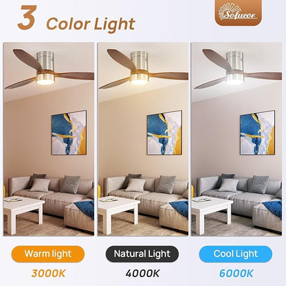 Sofucor 52 Inch Smart Ceiling Fans with Light-Modern Solid Wood Outdoor 3 Blades Ceiling Fan with Alexa/Google/APP/Remote Control for Bedroom Living Room Indoor Farmhouse Patio,DC Motor,Silver & Brown