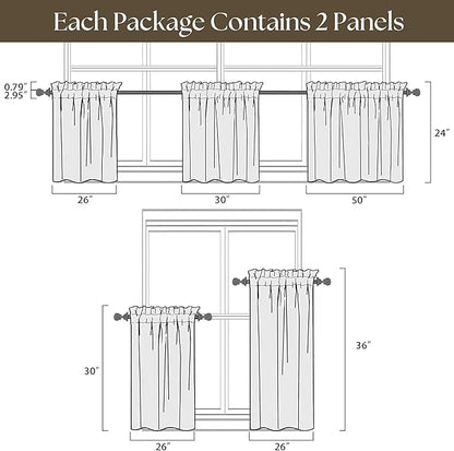 Farmhouse Kitchen Curtains with Rod Pocket 30 Inch Length 2 Panels Semi Sheer Privacy Rustic Flax Linen Short Curtains for Bathroom Cafe Camper Ivory White