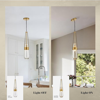 Raindrop Pendant Light Fixtures, Brass Glass Pendant Lighting, Teardrops Gold Hanging Light Clear Solid Glass Pendant Light Modern Chandeliers for Dining Room Porch Corridor Living Room