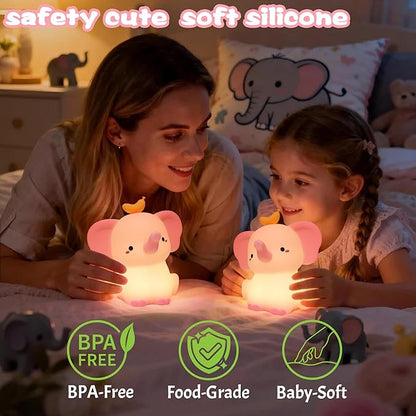 OkiyiD Pink Elephant Night Light, Cute Squishy Silicone Lamp, Dimmable Touch Control Elephant Gifts for Girls Daughter, LED Nursery Bedside Lamp for Girls Room Decor Birthday Xmas Gifts