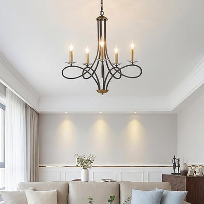 Saint Mossi 5-Lights Black and Gold Modern Chandelier Light Fixture, Modern Pendant Light Contemporary Chandelier for Living Room,Dining Room,H17 xD27, Crystal Candlesticks, Chain Adjustable