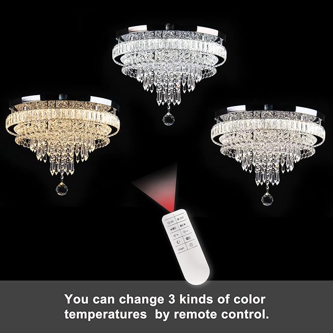 FRIXCHUR 19.7" Modern Crystal Chandeliers Crystal Ceiling Light LED Remote Control Chandelier Light Fixture for Bedrooms Living Room Dining Room Lights (Dimmable)