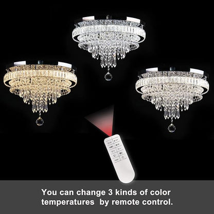 FRIXCHUR 19.7" Modern Crystal Chandeliers Crystal Ceiling Light LED Remote Control Chandelier Light Fixture for Bedrooms Living Room Dining Room Lights (Dimmable)