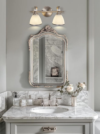 ANDY STAR Brushed Nickel Vanity Light, 2-Light Bathroom Light Fixtures with Milky White Bell-Shape Glass Shades, Eye-Friendly Bathroom Wall Lamp for Mirror, Kitchen, Bedroom, Hallway