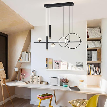 ORANOOR LED Modern Chandeliers for Dining Room, Dimmable Black Gold Chandelier Kitchen Pendant Lighting Over Island, Linear Ring Globe Pendant Light Fixtures Dining Room Lights Ceiling Hanging