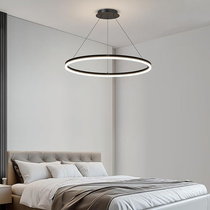 Mikeru Modern LED Chandelier Light, Ceiling Pendant Light Fixtures with Remote Control 3000k-6500K Adjustable Color Temperature Light for Living Room, Bedroom, Kitchen （23.6IN