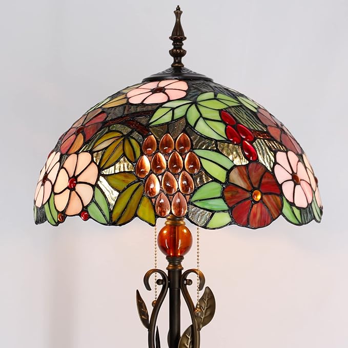 Tiffany Floor Lamp Stained Glass Standing Reading Lamp 16x16x70 Inches Antique Pole Corner Light for Bedroom Living Room (Grapes Flower)