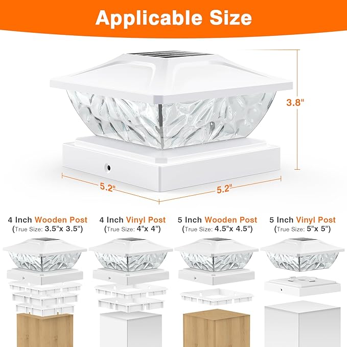 4 Pack Solar Post Cap Lights, 2 Mode Bright Solar Post Lights Outdoor Waterproof, Outdoor Post Lights Solar Powered Deck Lights for 4x4 4.5x4.5 5x5 Posts in Garden Decor