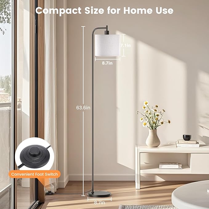 SIBRILLE Floor Lamp with Linen Shade, Dimmable Tall Standing Lamp with Remote Control & 3 Color Temperatures, Modern Corner Floor Lamps for Living Room Bedroom Office, 9W LED Bulb Included