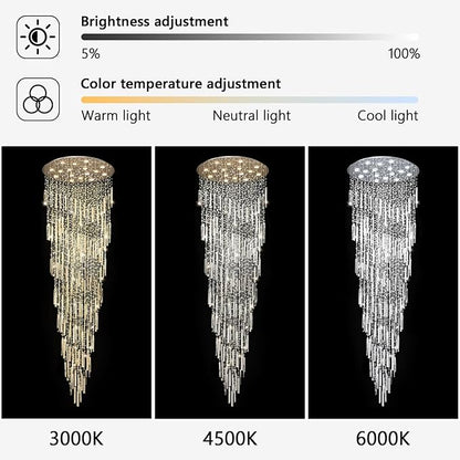 D40'' x H120'' Crystal Chandelier High Ceiling Chandeliers for Entryway Large Raindrop Chandeliers LED Dimmable Flush Mount Light Fixtures for Staircaes Foyer Hallway Living Room Bulbs Included Silver
