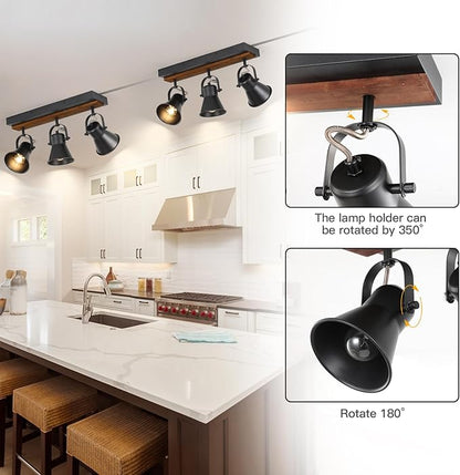 KEESFU 3-Light Plug in Track Lighting Kit,Black Semi Flush Mount Ceiling Light with 3 Rotatable Light Heads,Modern Farmhouse Lighting for Livingroom,Bedroom,Hallway,Art Wall,Bathroom,Kitchen.