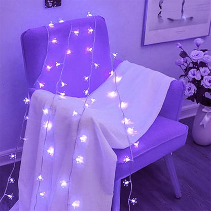 JACUXLSS Decorative Flower String Lights, 33ft 100 LED Clear Wire Plug in Fairy Lavender Cherry Blossom Easter Christmas Hanging Decorations, Violiet Wedding Party Indoor Outdoor Decorations (Purple)