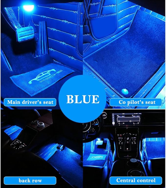 4-in-1 Car LED Lights Interior with USB Port,Ambient Neon Car Door Lights Kit for CCar Decor,Party,Music,Gift,Universal CCar Pedal Light Interior Accessories for Wonmen & Men (Blue)